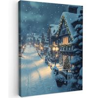 LEINWANDBILD Weihnachtsdorf - Weihnachten - Schnee - Winter Room Decor 30x40 cm - Dunkelblau, Textil (30/40cm) - MuchoWow