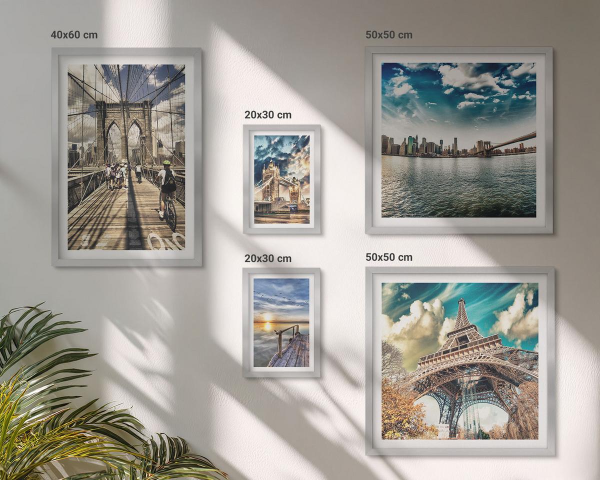 BILDER SET 5er Set - 50x50 cm & 20x30 cm & 40x60 cm Silberner Rahmen - Abstrakte geometrische Formen - Silberfarben, Kunststoff (40/60cm) - TULUP