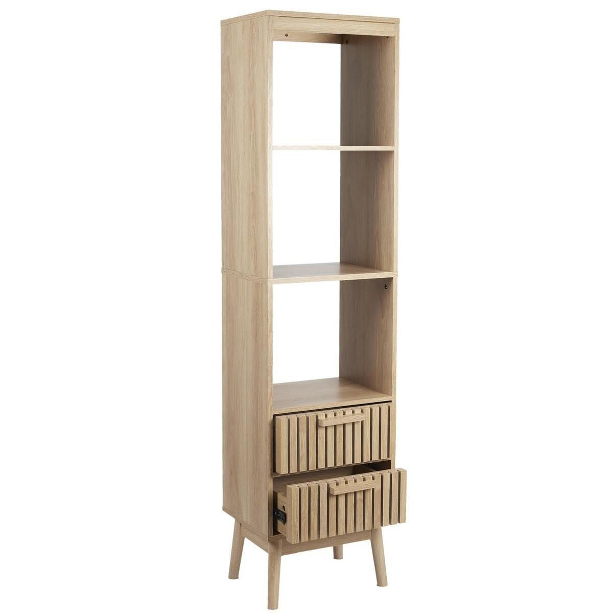 SÄULE mit 2 schubladen mit gerillten fronten und 3 nischen - klaus 40/30/160 cm - Apfelbaumfarben, Holzwerkstoff (30/160/40cm) - Calicosy