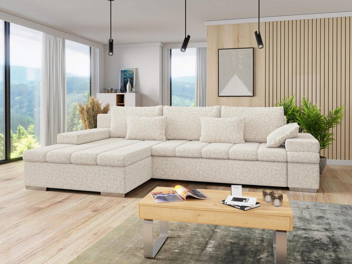 ECKSOFA Bangkok, Seite: Links - Silberfarben/Naturfarben, Holz/Textil (310/175cm) - MIRJAN24