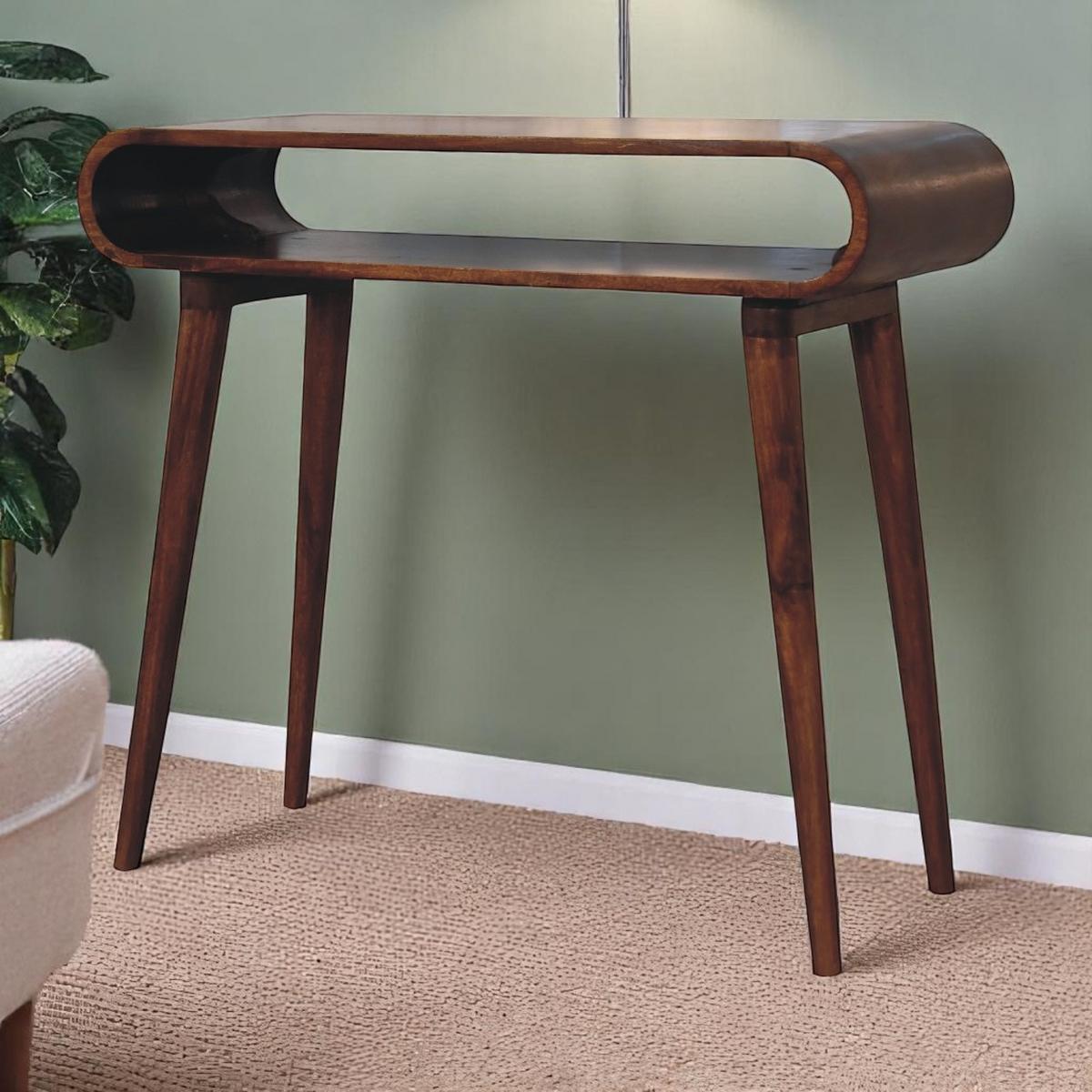 KONSELENTISCH aus Massivholz, Offener Lagerraum, Braun - Kastanienfarben/Messingfarben, Holz/Metall (35/90/80cm) - Artisan Furniture