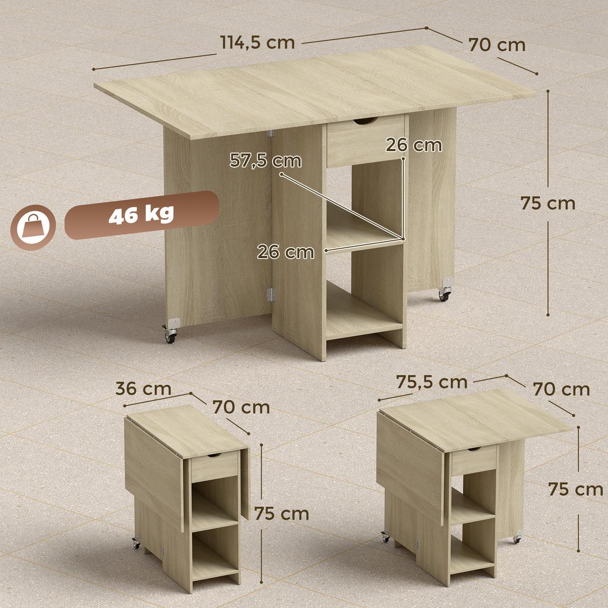 KLAPPBARER-ESSTISCH Spanplatte Naturholz - Naturfarben, Holzwerkstoff (114.5/70/75cm) - HOMCOM