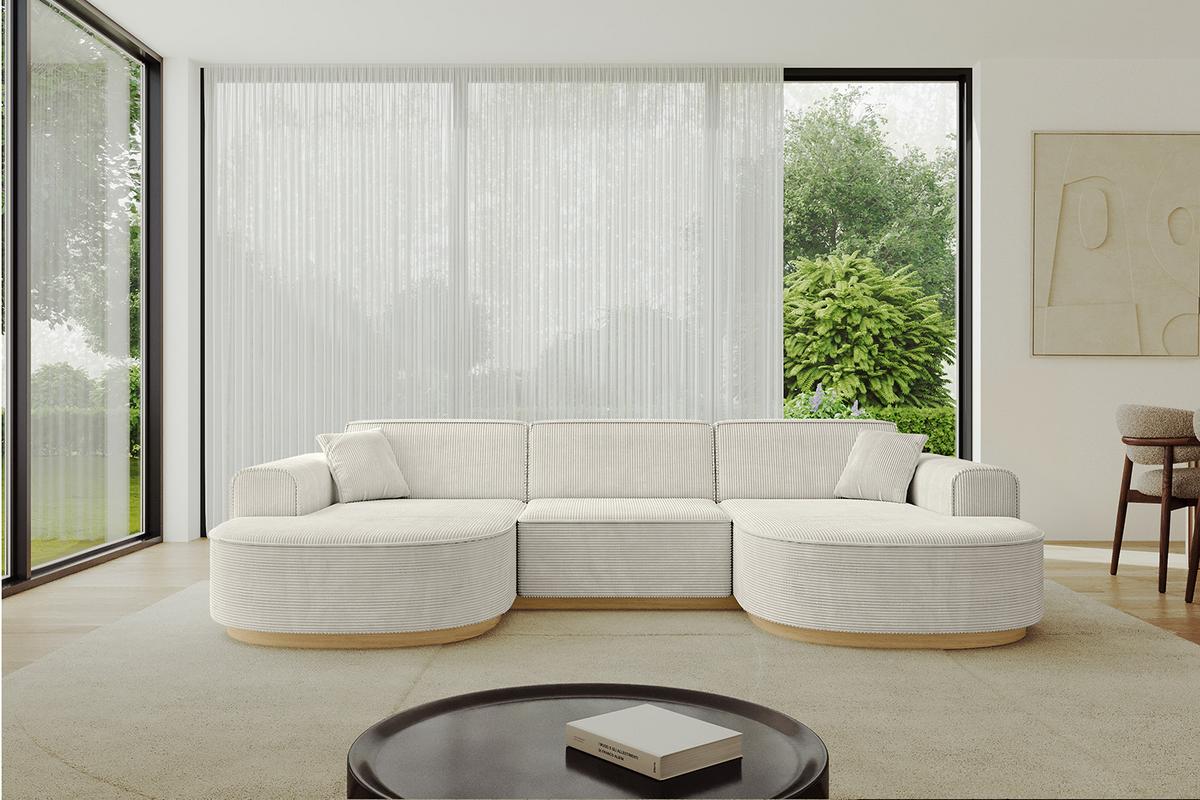 WOHNLANDSCHAFT MARI-U1-v2 - 303x171x83 cm Creme Cord - Hellgrau/Creme, Holzwerkstoff/Textil (303/83/171cm) - ALTDECOR