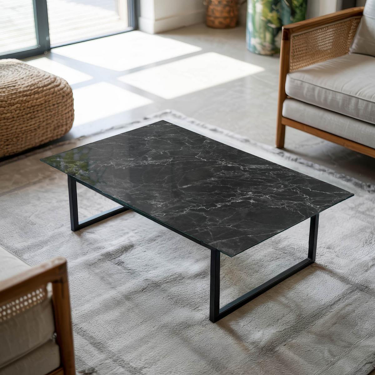 TISCHPLATTE 120x80 cm Marmormuster mit Adern - Schwarz, Glas (0.4/120/80cm) - TULUP