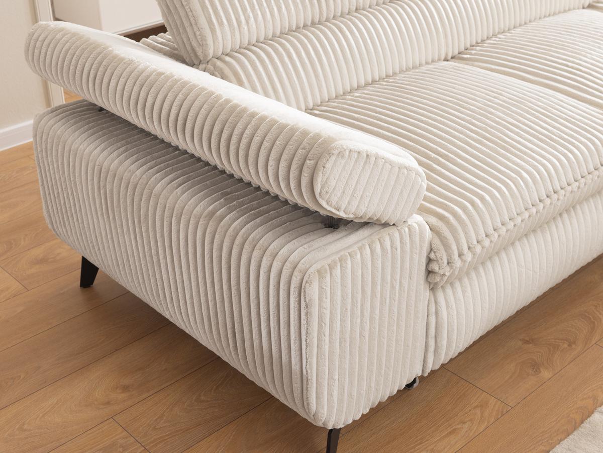 ECKSOFA mit Schlaffunktion und Bettkasten Bonnie aus Creme Cord-Stoff mit verstellbaren Kopfstützen und Armlehne - Ottomane rechts - Creme/Schwarz, Holz/Textil (275/210cm) - S-Style
