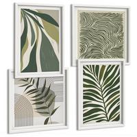 BILDER SET 4er Set - 50x50 cm & 40x60 cm Weißer Rahmen - Blätter, Wellen – Pastellillustrationen - Weiß, Kunststoff (50/50cm) - TULUP