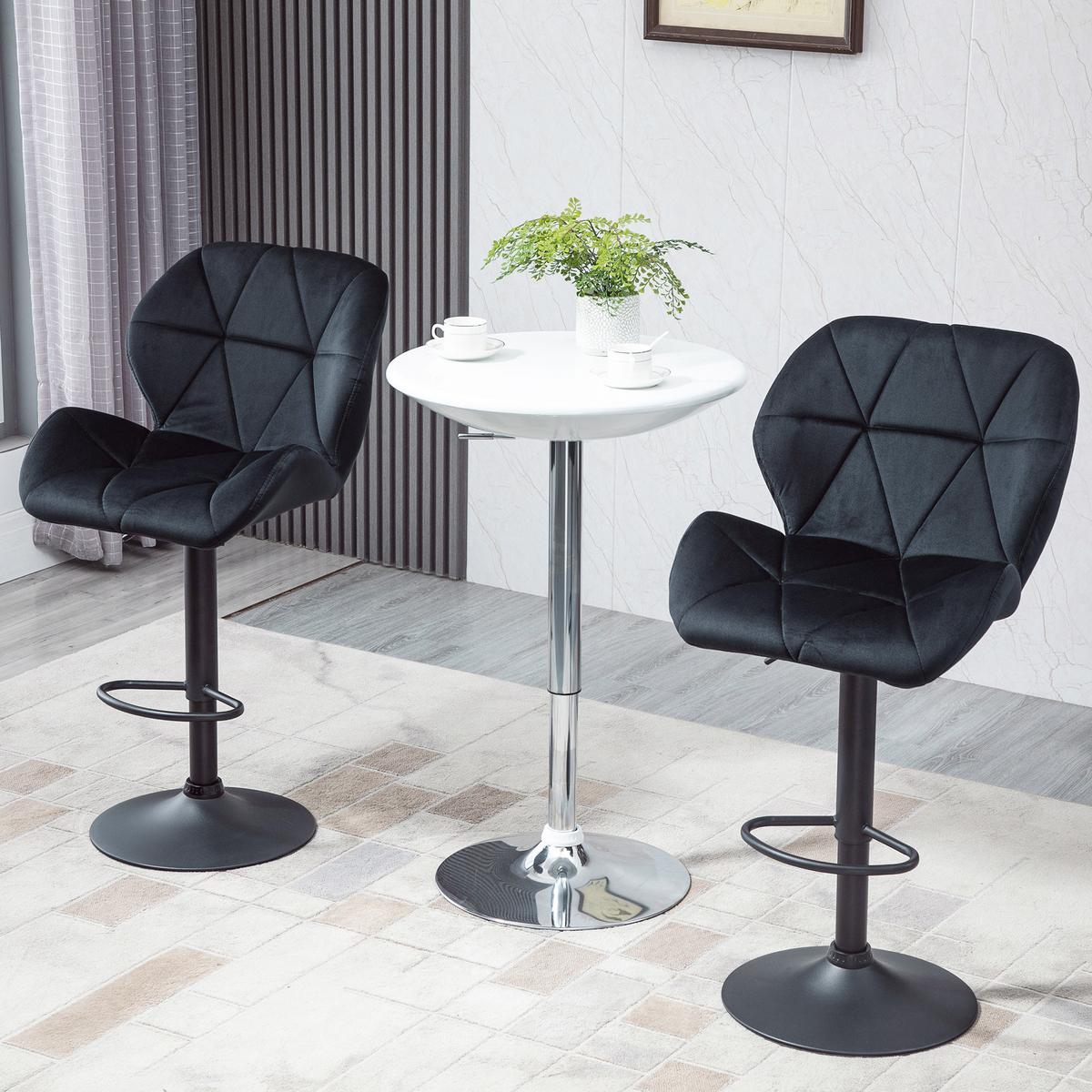 BARHOCKER, Samtartiges Polyester Schwarz - Schwarz, Kunststoff (57.5/93/51.5cm) - HOMCOM