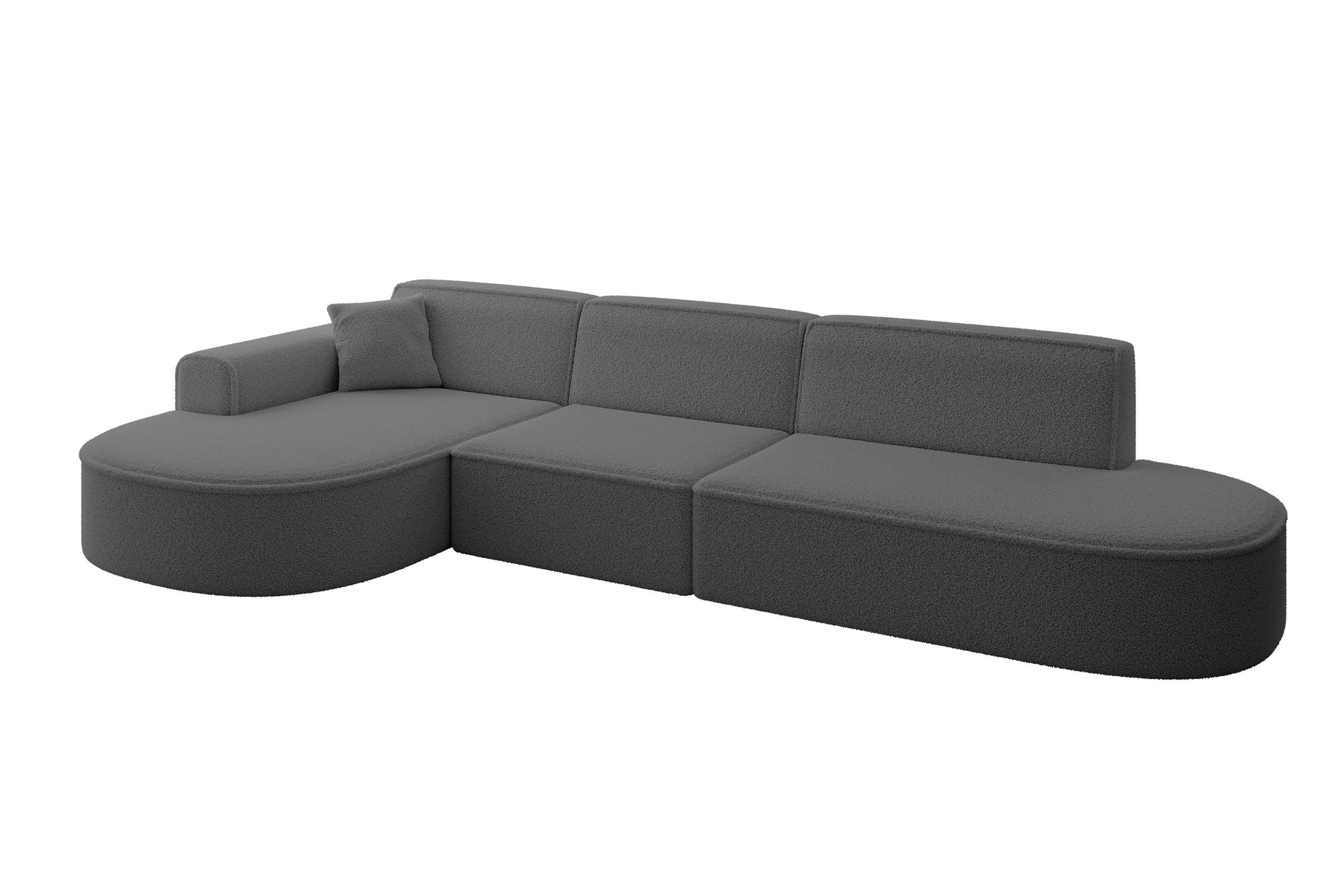 ECKSOFA Ottomane Links MARI-L2 - 328x171x79 cm Grau Bouclé - Schwarz/Grau, Holzwerkstoff/Kunststoff (165/321cm) - ALTDECOR