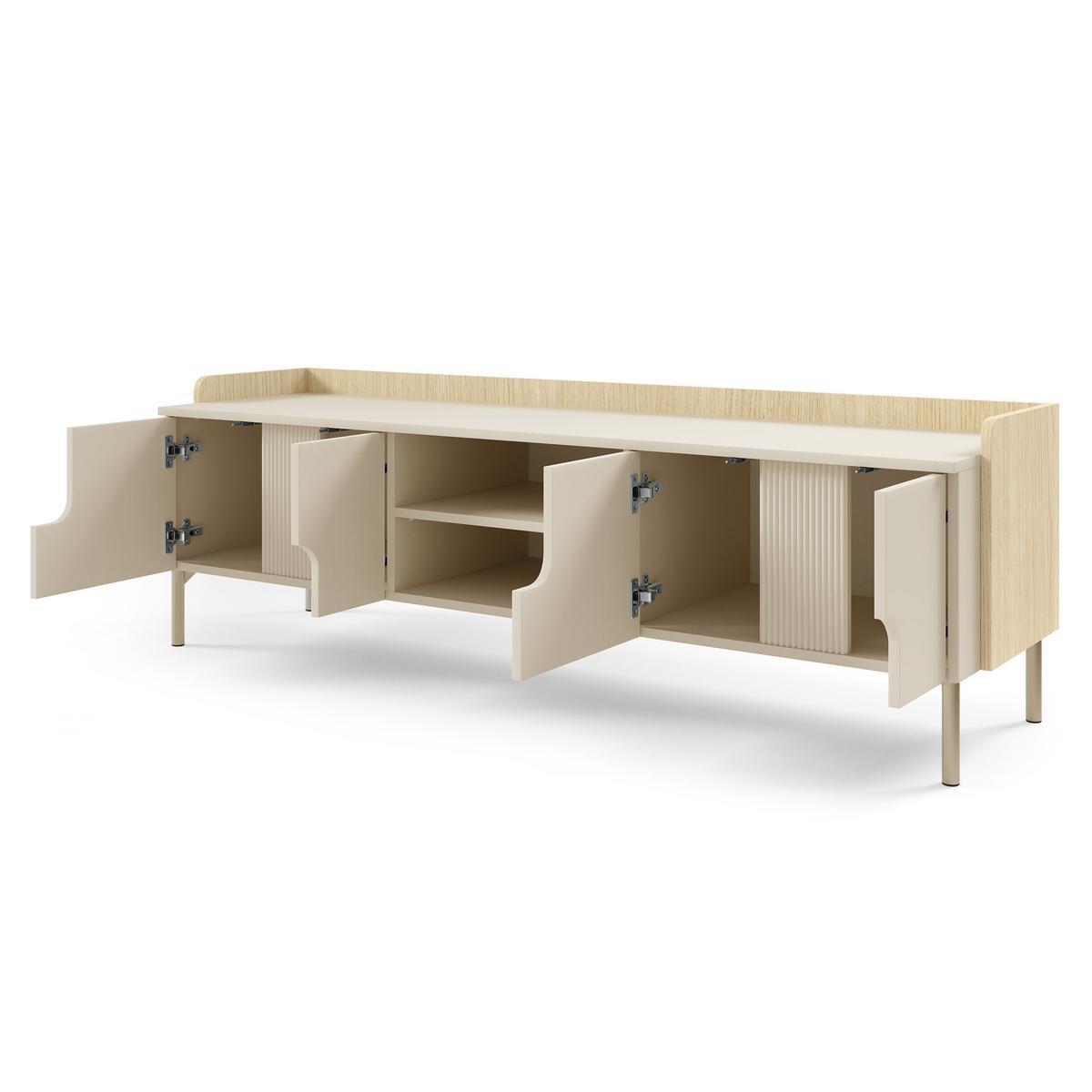 LOWBOARD Positivo mit 4 Türen, 160 cm, Mavelie-Eiche + Macadamia - Eichefarben, Holzwerkstoff (160/51/42cm) - Beautysofa