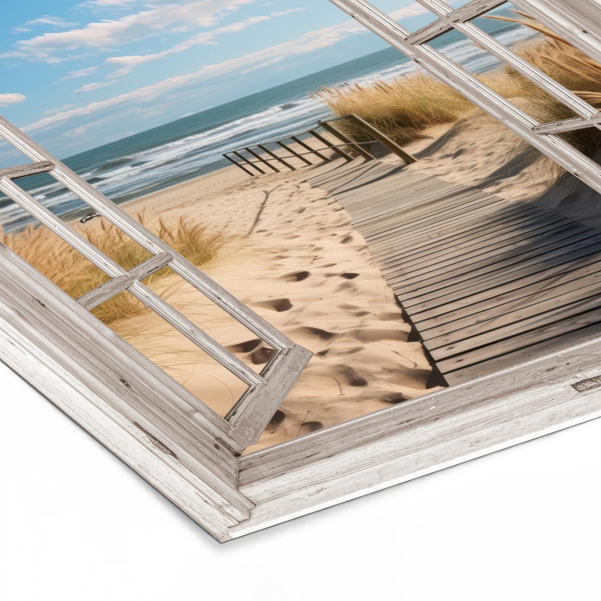 POSTER MIT RAHMEN Fenster - Meer - Küste - Natur - Ausblick - Strand - Wattenmeer 40x40 cm - Beige, Papier (40/40cm) - MuchoWow