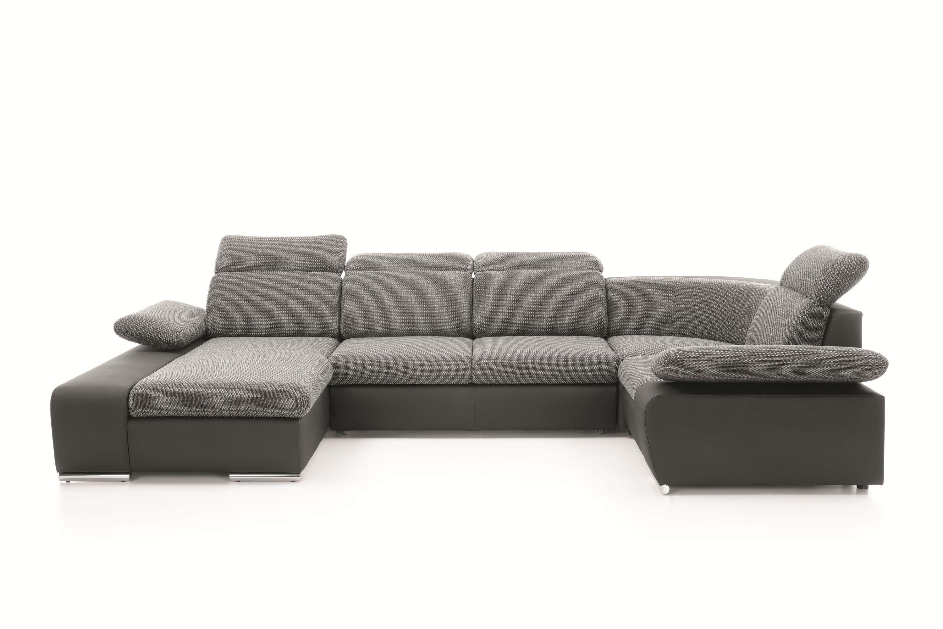 WOHNLANDSCHAFT TRENTO Grau Geflochtener Stoff mit Schlaffunktion - Grau, Holz (355/100/210cm) - MASSENO