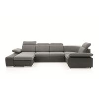 WOHNLANDSCHAFT TRENTO Grau Geflochtener Stoff mit Schlaffunktion - Grau, Holz (355/100/210cm) - MASSENO