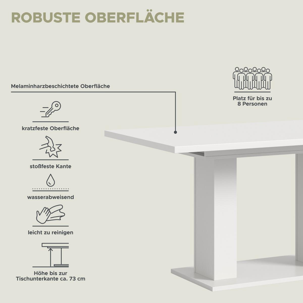 ESSTISCH weiß, Küchentisch ausziehbar 150 - 190 cm - Weiß, Holzwerkstoff/Metall (150/90/76cm) - Inn.Furn