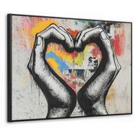 LEINWAND Bilder mit Rahmen - Hände - Herz - Straßenkunst - Graffiti - 100x70 - Multicolor, Textil (100/70cm) - MuchoWow