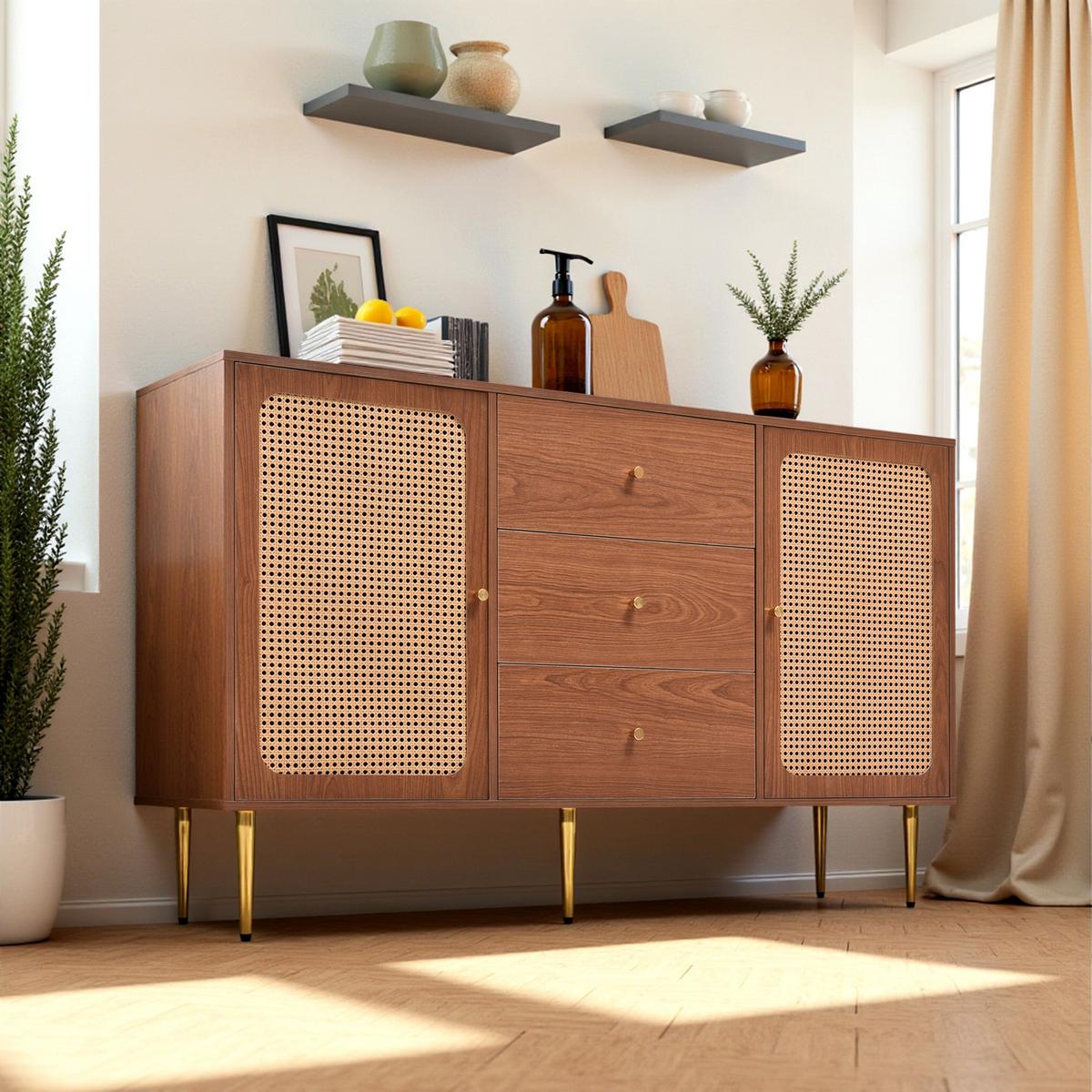 SIDEBOARD mit 2 Türen und 3 Schubladen - Braun, Holzwerkstoff (40/90/150cm) - Urban Meuble