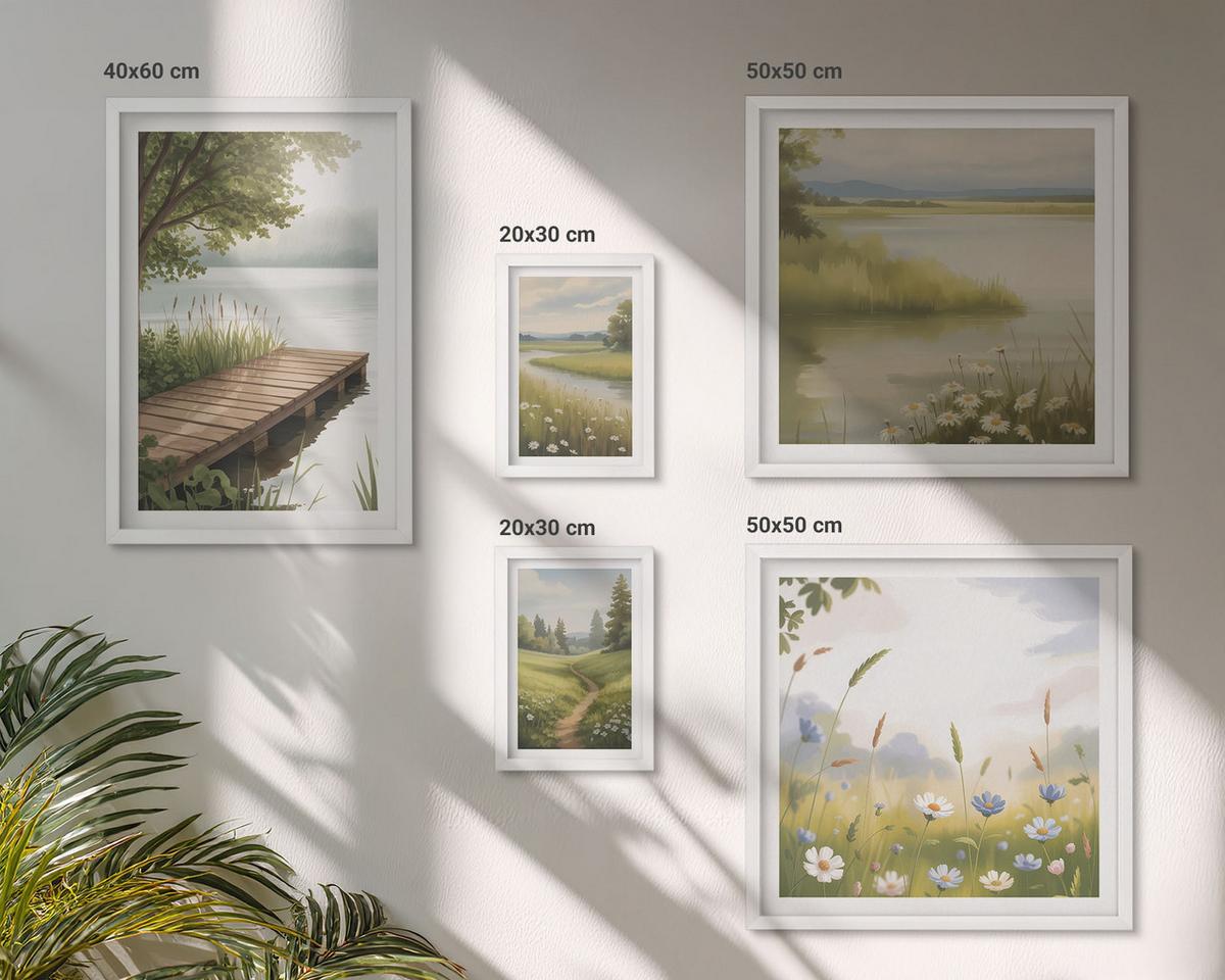 BILDER SET 5er Set - 50x50 cm & 20x30 cm & 40x60 cm Weißer Rahmen - Zitronenblumen aus der Küstenstadt - Weiß, Kunststoff (40/60cm) - TULUP