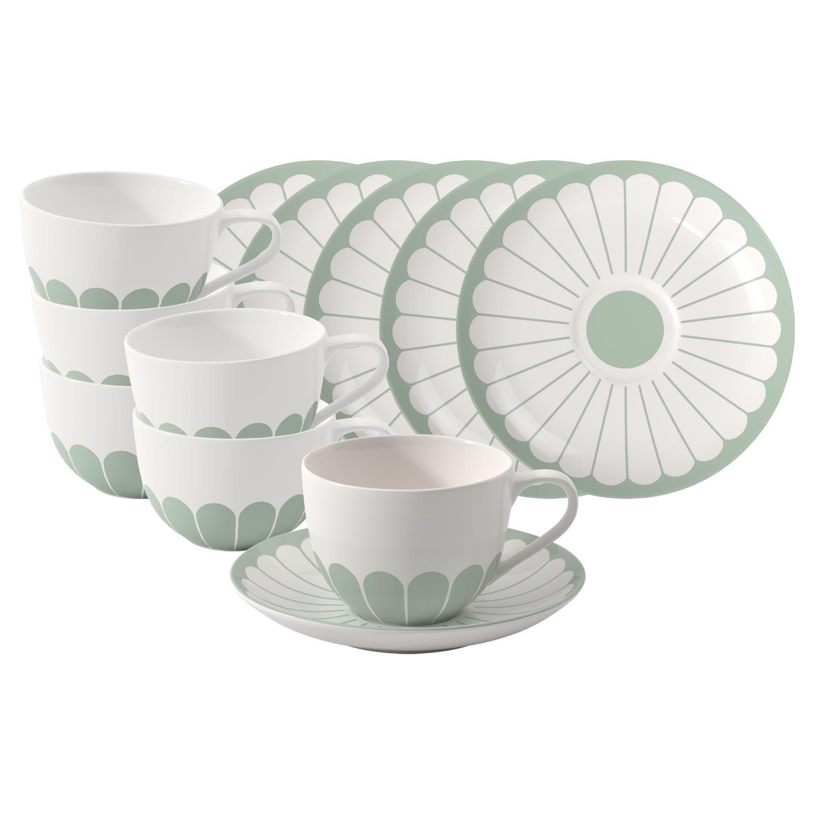 CAPPUCCINOTASSEN MIT UNTERTASSEN Fleur Couleur Vert 300 ml 6er Set - Grün, Keramik (0.3L) - Villeroy & Boch