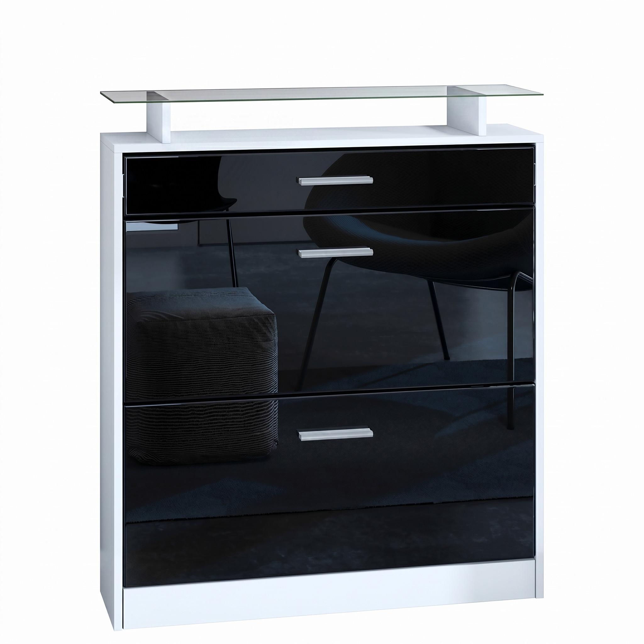 SCHUHSCHRANK Loret Front in Schwarz Hochglanz - Schwarz Hochglanz, Holzwerkstoff (89/104/23cm) - Vladon