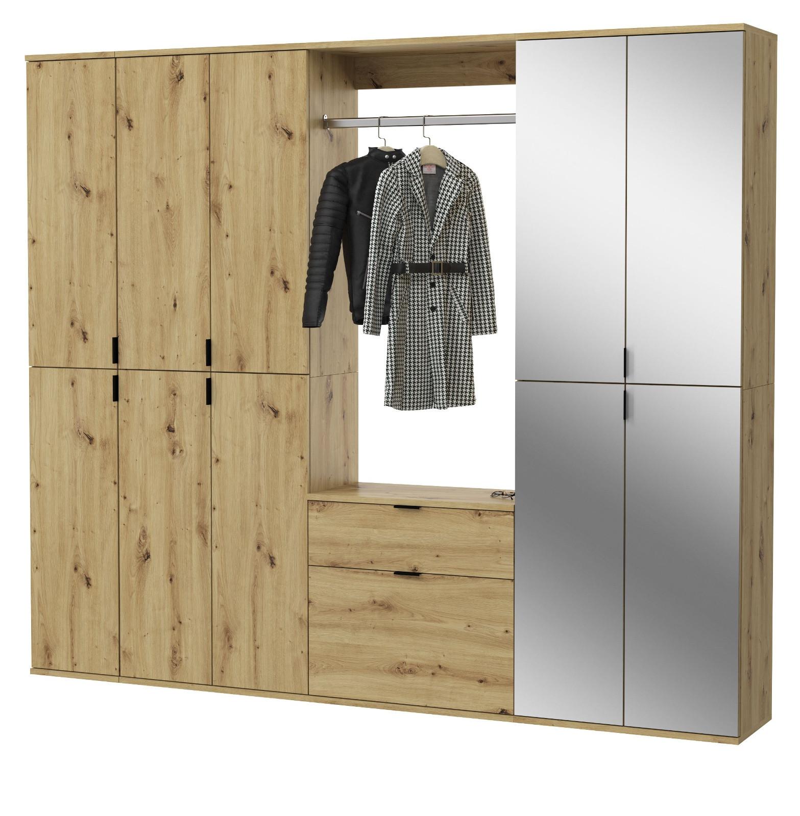 GARDEROBEN-SET Eiche Artisan 213 cm, Komplettset mit 27 Fächern - Schwarz/Eiche Artisan, Glas/Holzwerkstoff (213/193/34cm) - Inn.Furn