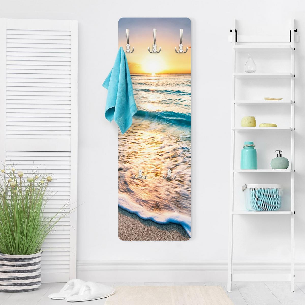 WANDGARDEROBE - Sonnenuntergang am Strand 34/105 cm - Blau, Holzwerkstoff (34/105/1.6cm) - Bilderwelten