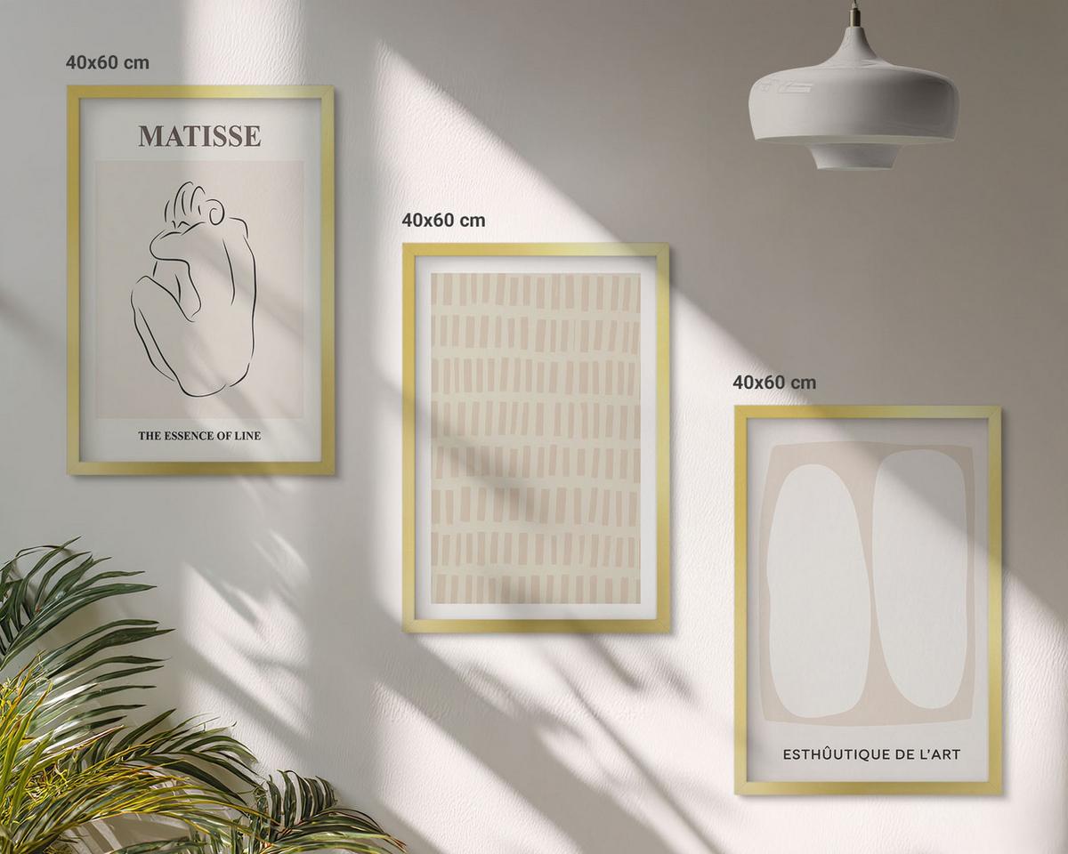 BILDER SET 3er Set - 40x60 cm Goldrahmen - Linien, Formen, Beige, Weiß - Goldfarben, Kunststoff (40/60cm) - TULUP