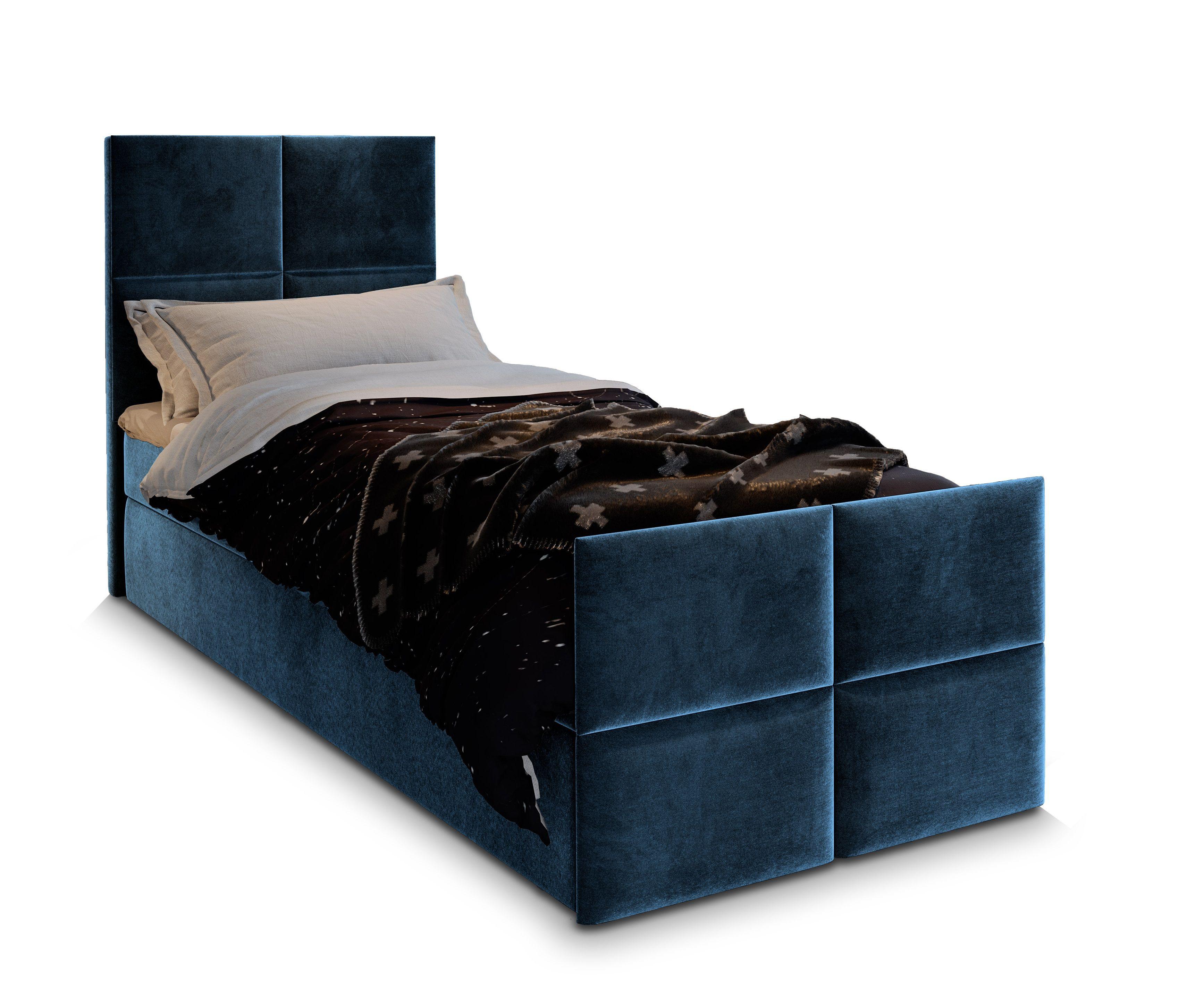 BOXBETT ARIEL 90 90x200 cm mit Matratze und Topper - Blau - Blau, Holz (90/200cm) - MASSENO