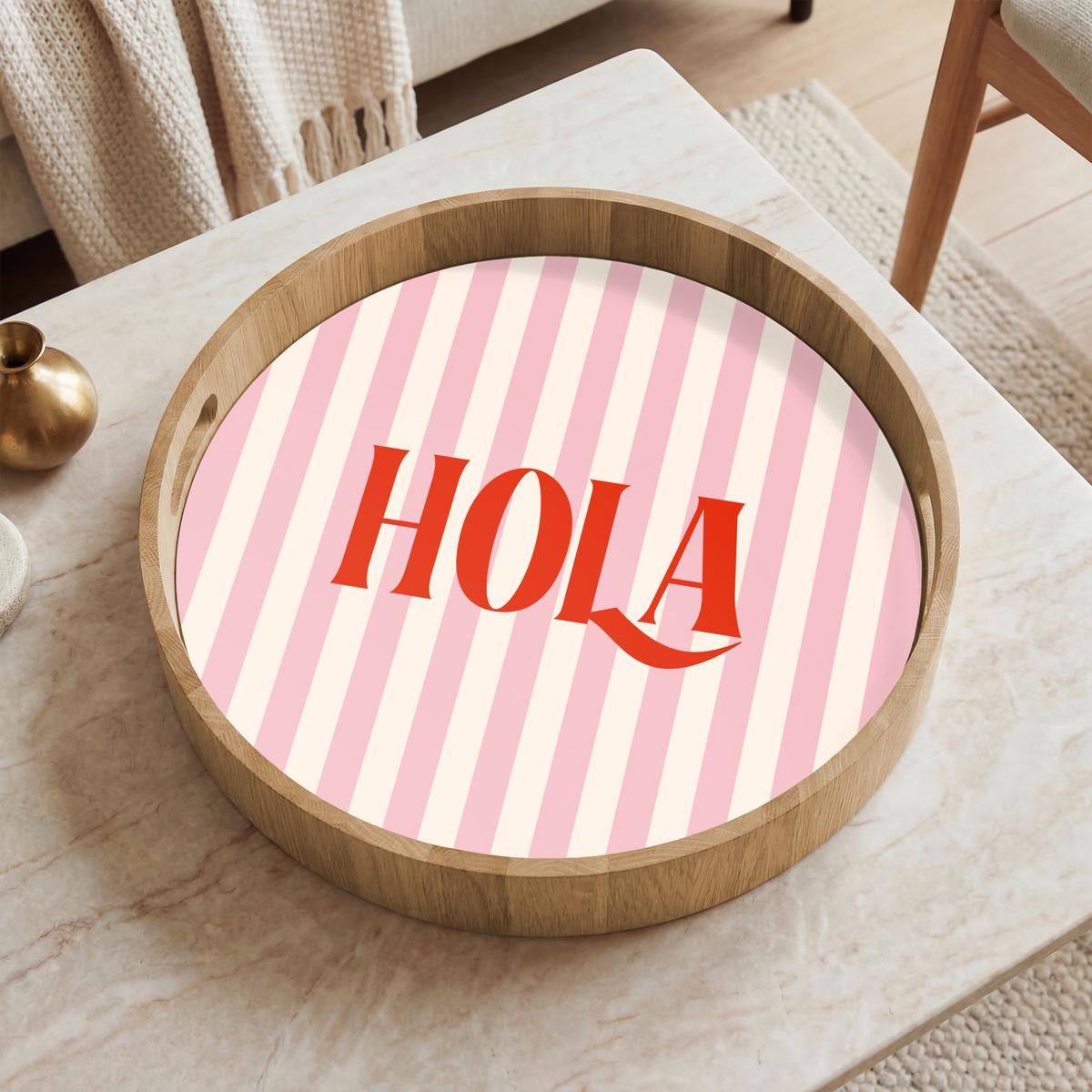 TABLETT Hola - Zitat - Streifen - Pastell - Rosa - Rot - Weiß 40x40 cm - Rosa, Holz (40/5/5cm) - OnlyWow