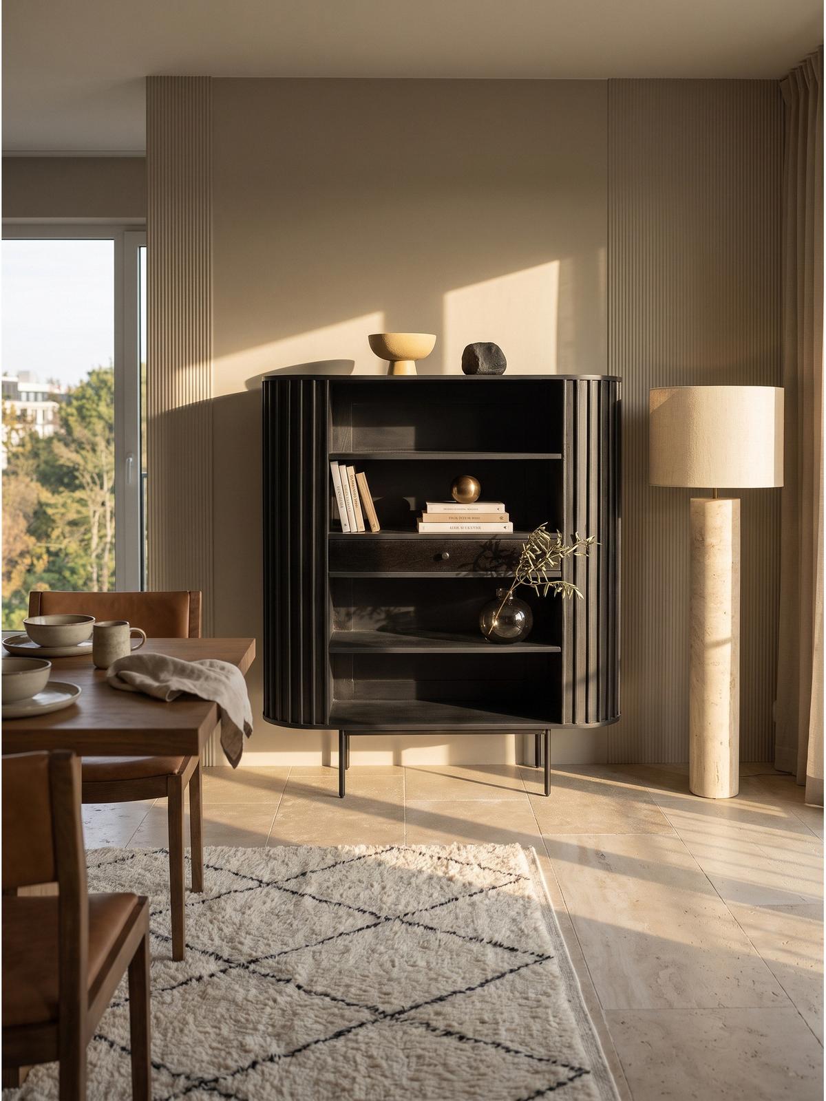BÜCHERREGAL MELA, Mango Massivholz, mit Stauraum, Schwarz, 105 x 40 x 122 cm - Schwarz, Holz/Metall (105/122/40cm) - KADIMA DESIGN