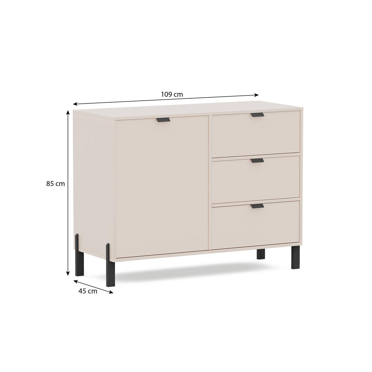KOMMODE Cortina mit 1 Tür und 3 Schubladen, Sandbeige - Sandfarben/Schwarz, Holzwerkstoff (109/85/45cm) - Beautysofa