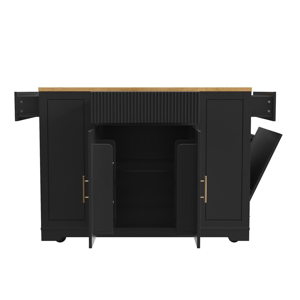 KÜCHENINSEL Schwarz mit Rollen & Mülleimerfach 3 Schubladen - Schwarz, Holzwerkstoff (120/92/50cm) - Urban Meuble