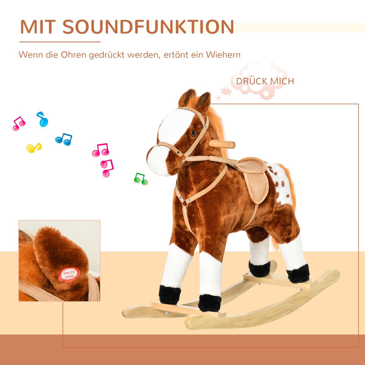 SCHAUKELPFERD Kinder Wiehern Schaukeltier Schaukelspielzeug Braun - Braun, Holz (28/65/74cm) - HOMCOM