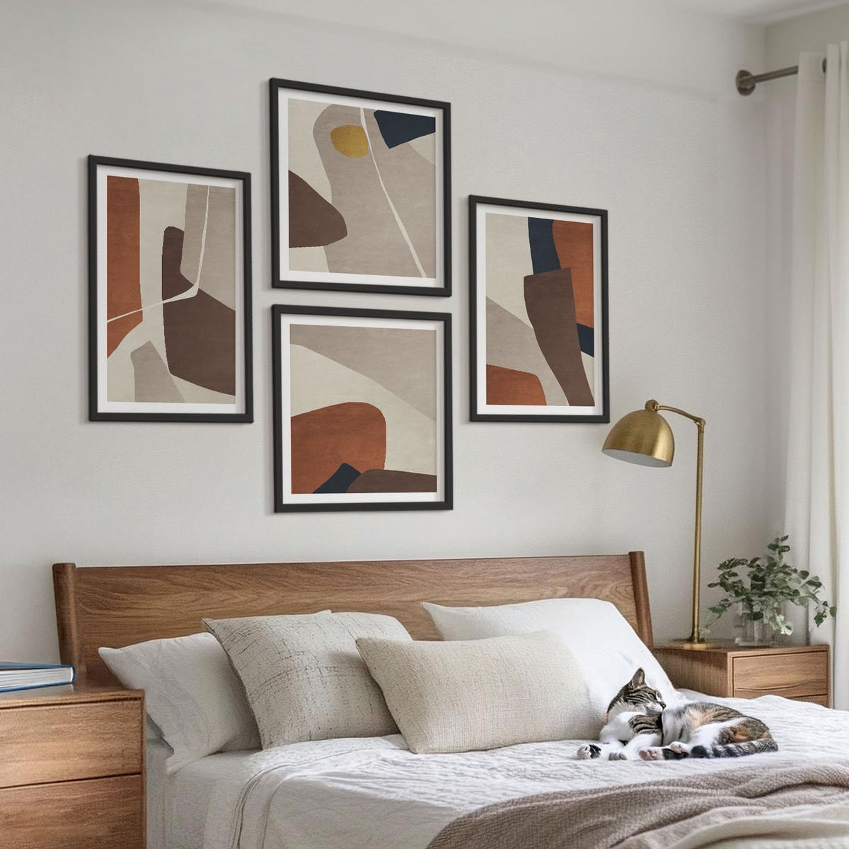BILDER SET 4er Set - 50x50 cm & 40x60 cm Schwarzer Rahmen - Abstrakte moderne Formen - Schwarz, Kunststoff (50/50cm) - TULUP