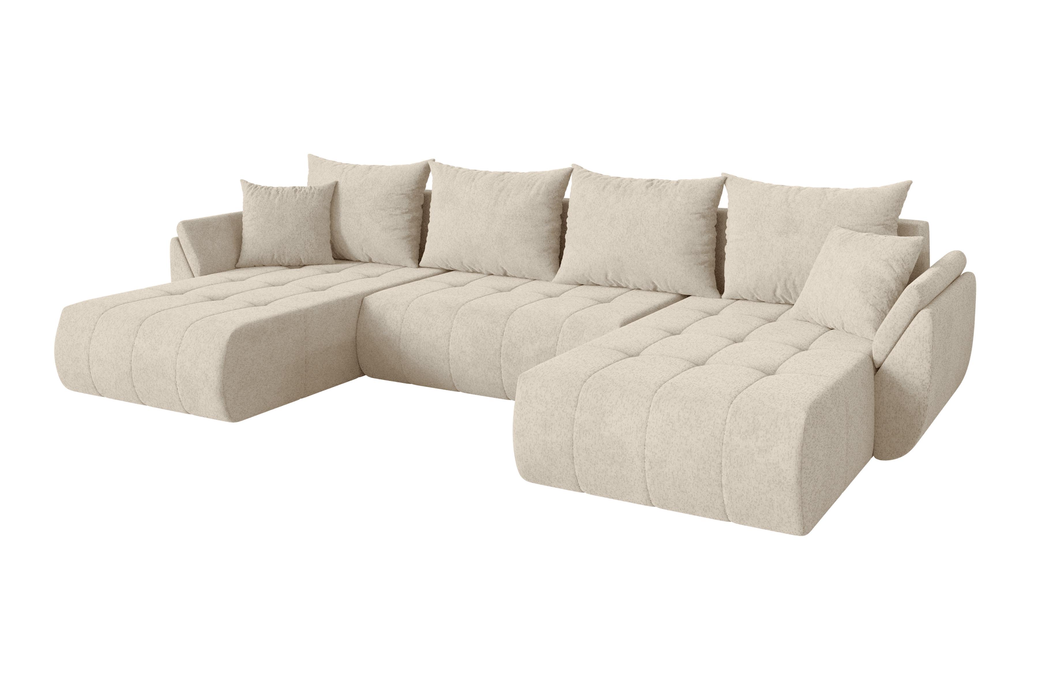 WOHNLANDSCHAFT mit Schlaffunktion und Bettkasten TOKO-U 378x194x86 Creme Velours - Creme/Schwarz, Holzwerkstoff/Kunststoff (378/86/194cm) - ALTDECOR
