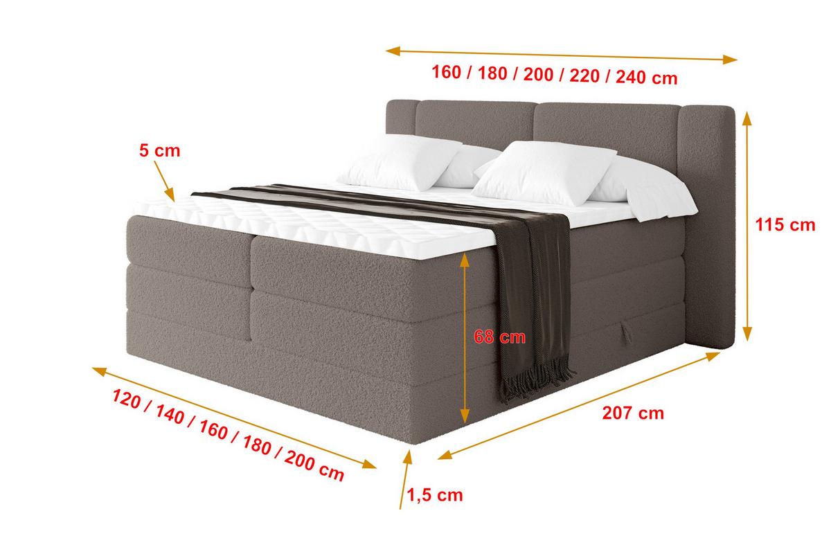 BOXSPRINGBETT mit Matratze H3/H4 - EVON KING - 180x200 cm Braun - Braun, Holzwerkstoff (180/200cm) - ALTDECOR