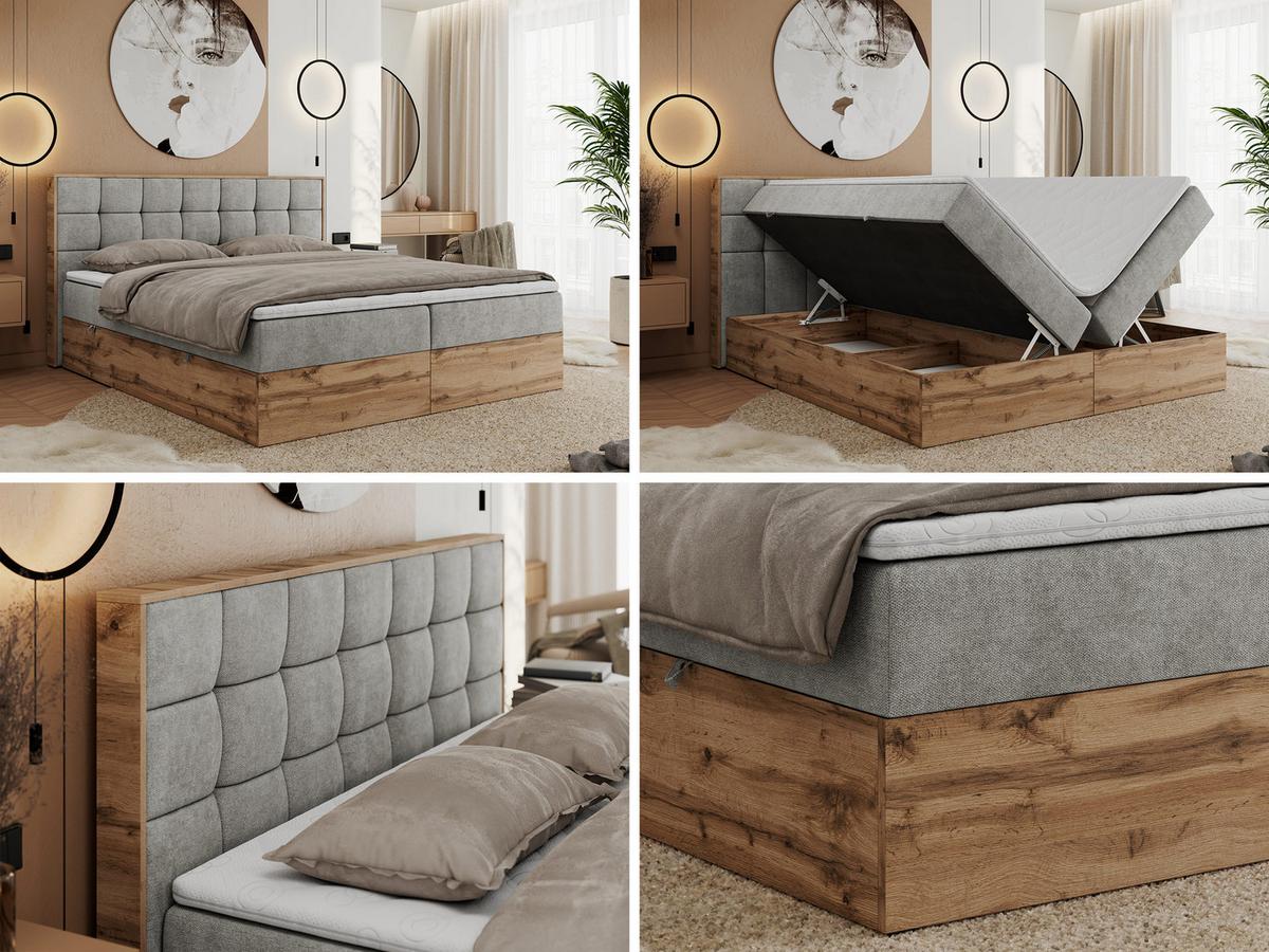BOXBETT ALBERO 1 - 160/200 Grau Struktur - H4 - Grau, Holz/Textil (160/200cm) - MKS