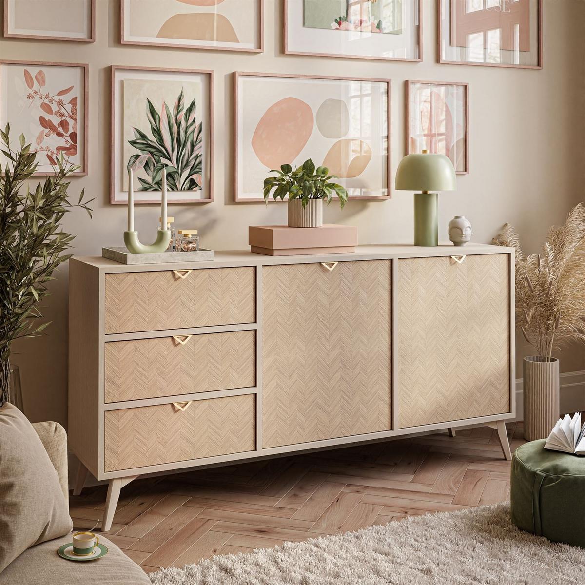 KOMMODE ALOE KSZ158 mit Schubladen Sandbeige - Beige, Holzwerkstoff (158/80/38cm) - Lookway