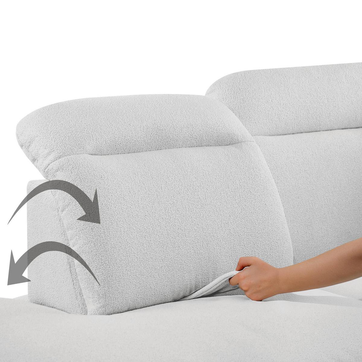 WOHNLANDSCHAFT Sora U mit Schlaffunktion und verstellbarer Sitztiefe, Kopfstützen und Armlehne, 365 cm, Hellgrau, Links - Hellgrau/Schwarz, Textil (365/107/235cm) - Beautysofa