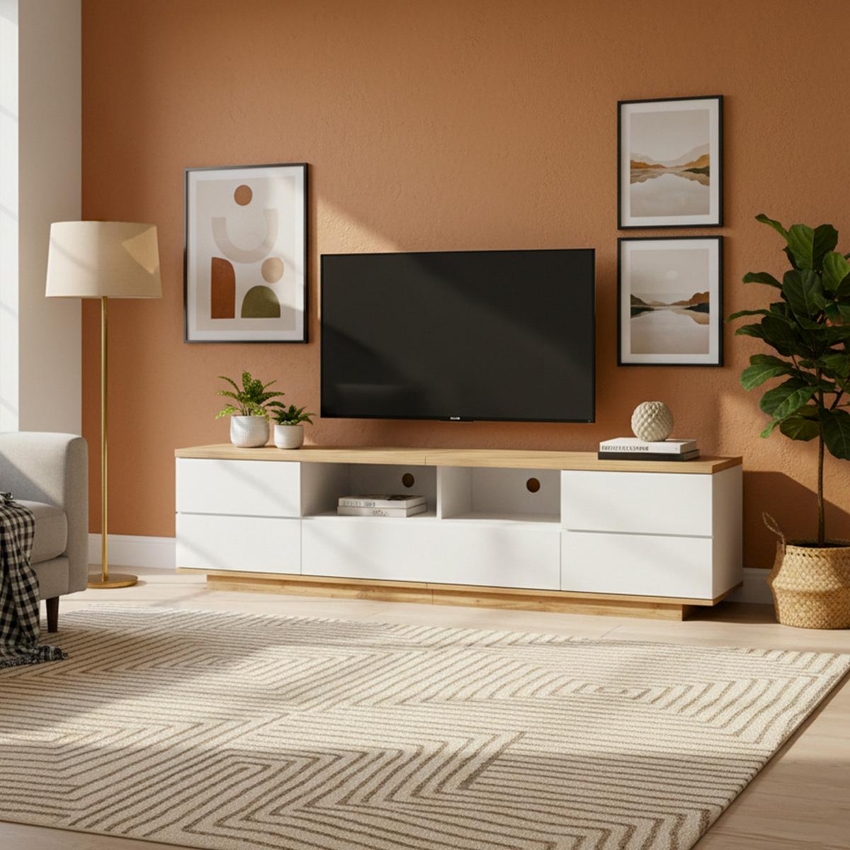 TV-SCHRANK 180 cm in Weiß & Holz-Optik Modernes Color-Block-Design - Honigeiche, Holzwerkstoff (180/46/38cm) - Urban Meuble