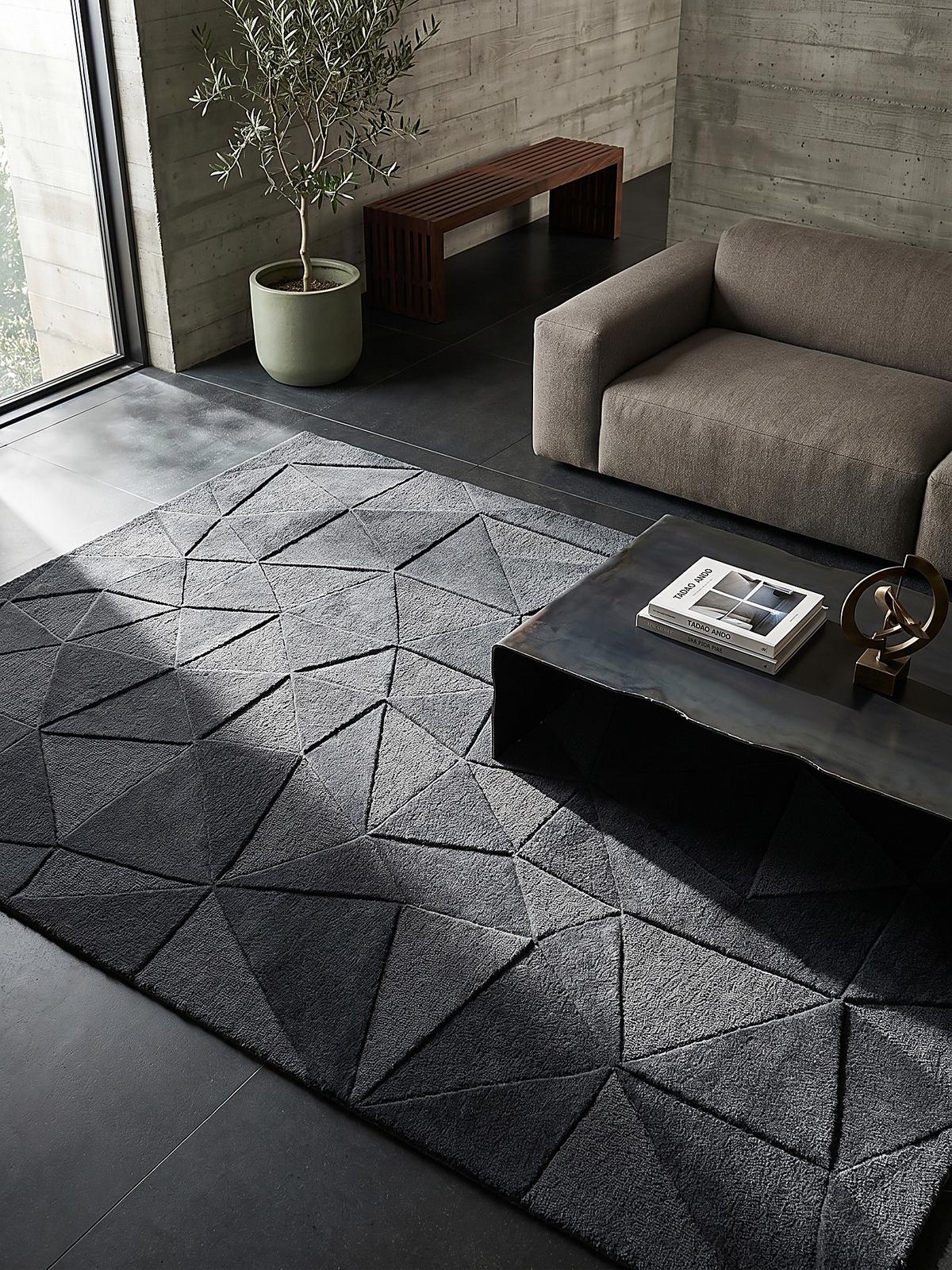 WOLLTEPPICH DEBEN, geometrisch, Anthrazit, 200 x 290 cm - Anthrazit, Textil (290/200cm) - KADIMA DESIGN