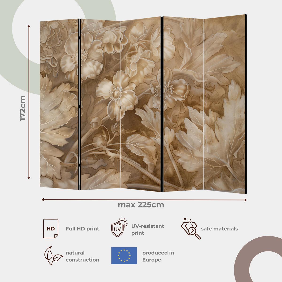 PARAVENT 5-tlg 225x172 cm Wiese mit Wildblumen - Multicolor, Holz/Textil (225/172/3cm) - Muralo