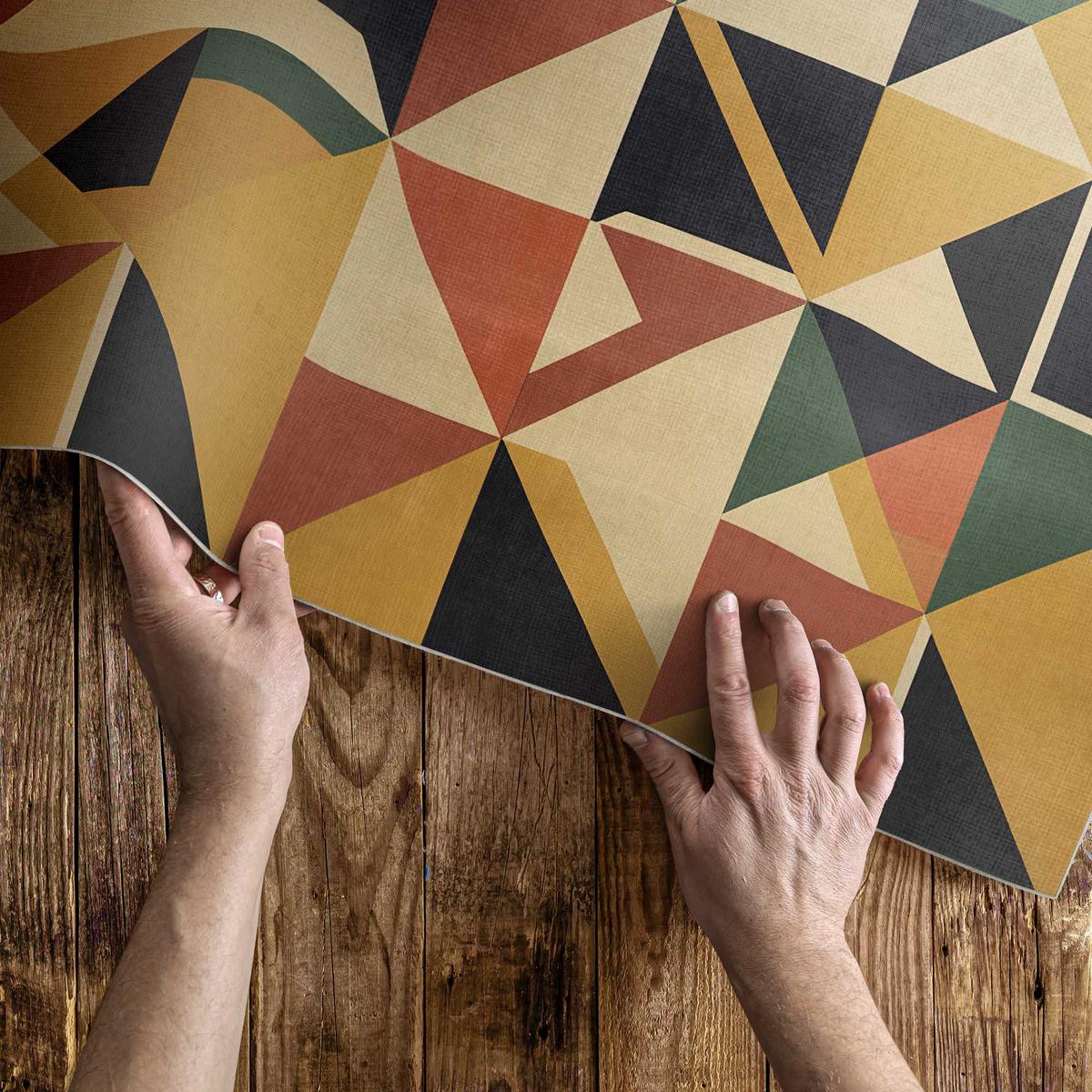 TEPPICH 80x120 cm Pastellgeometrie Bunte Retro Dreiecke & Quadrate - Currygelb, Kunststoff (80/120cm) - Wallfluent