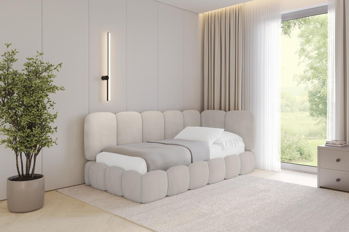 EINZELLBETT Jugendbett mit Bettkasten, Links - AVRY 80x200 Beige - Ecru/Beige, Holzwerkstoff/Textil (80/200cm) - ALTDECOR