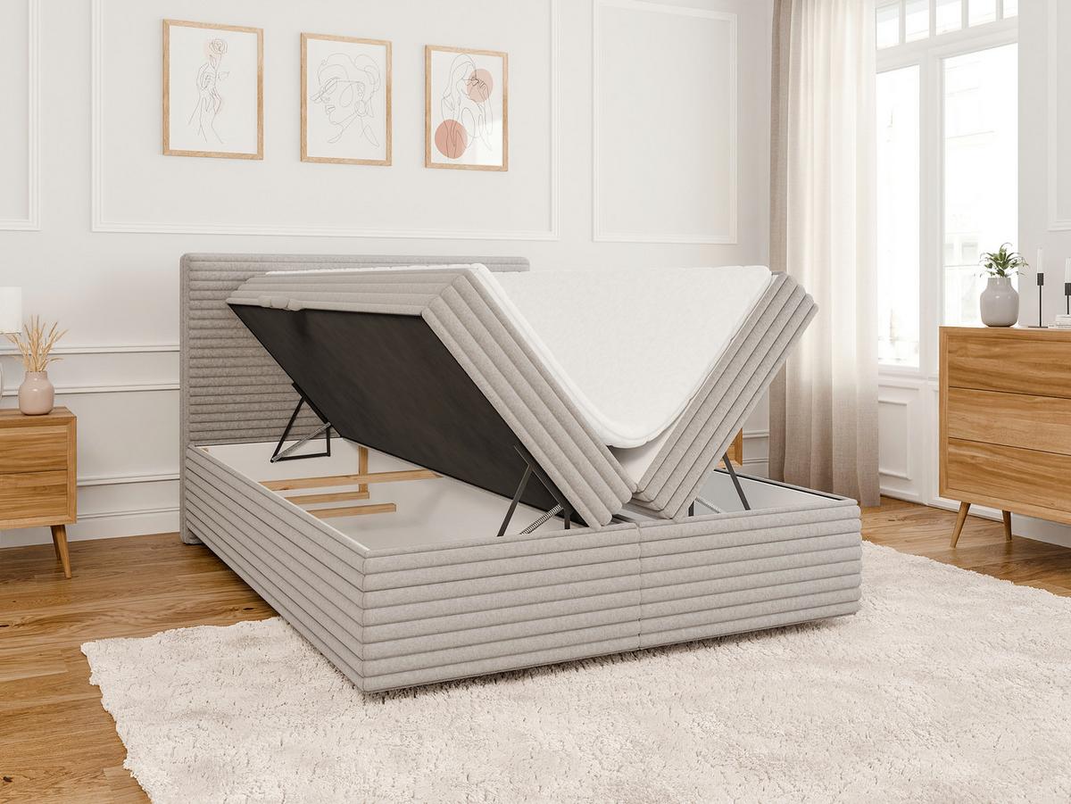 BOXBETT Roma 140/200 cm Hellgrau Plüschcord - Hellgrau/Schwarz, Holz/Kunststoff (140/200cm) - S-Style