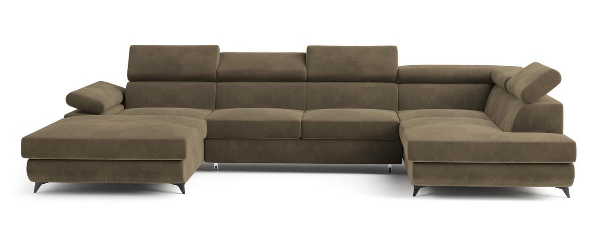 WOHNLANDSCHAFT RUBANO R-S Beige Velours-Stoff mit Schlaffunktion - Beige, Holz (339/89/190cm) - MASSENO