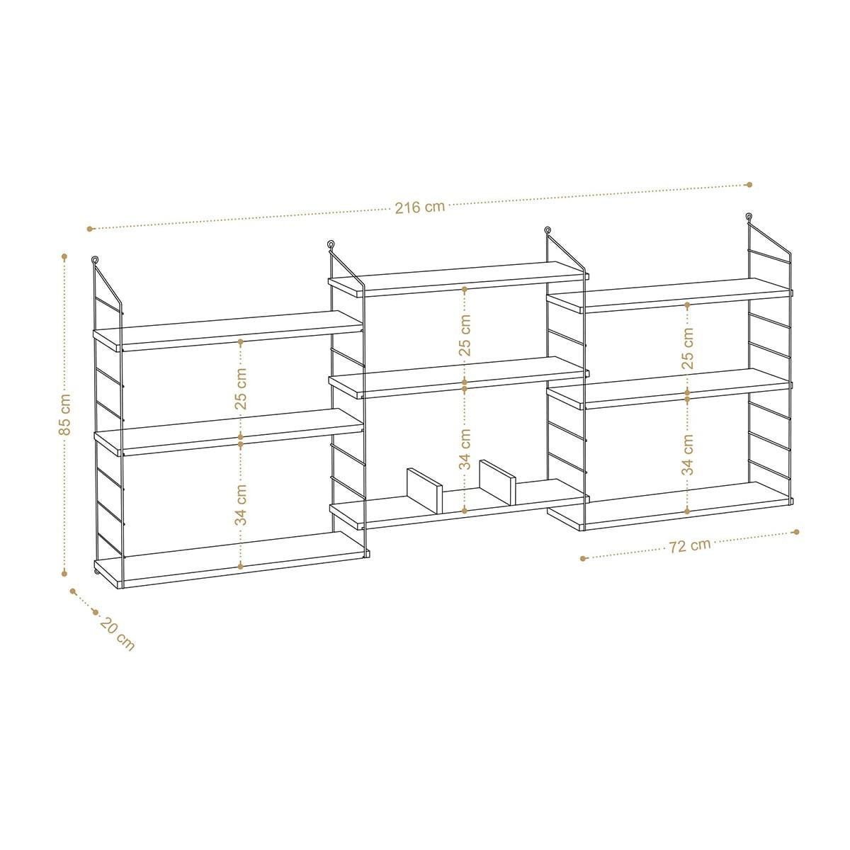 WANDREGAL mit 9 Eichenholzdekorationen laba 20/85/216 cm - Eschefarben, Holzwerkstoff (216/85/12cm) - Calicosy