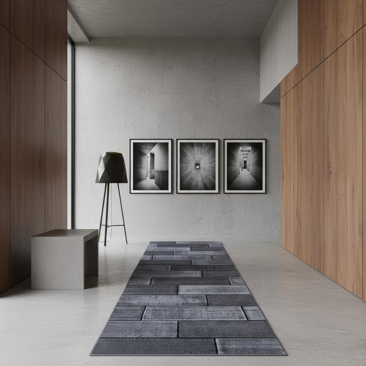 KURZFLORTEPPICH INN, in Steinoptik, Schwarz, 80 x 300 cm - Schwarz, Textil (80/300cm) - KADIMA DESIGN