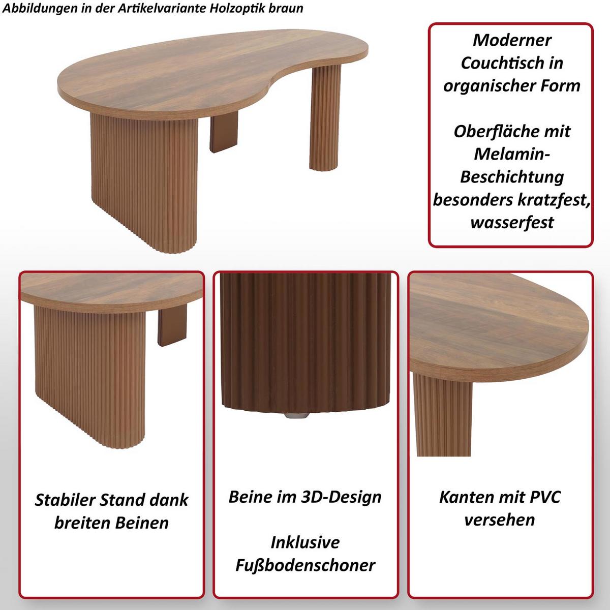 COUCHTISCH organisch Braun - Braun, Holz (60/110/45cm) - MCW