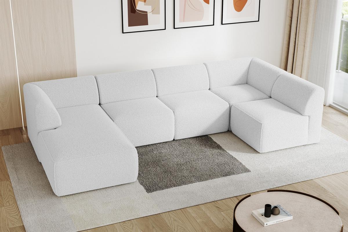 WOHNLANDSCHAFT Ottomane Links MOVO-L 345x180x78 cm Weiß Bouclé - Weiß, Holzwerkstoff/Kunststoff (345/78/180cm) - ALTDECOR