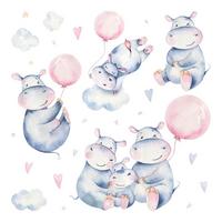 WANDAUFKLEBER 100x169cm - Nilpferdfamilie - Multicolor, Kunststoff (100/169/0.1cm) - Wallfluent