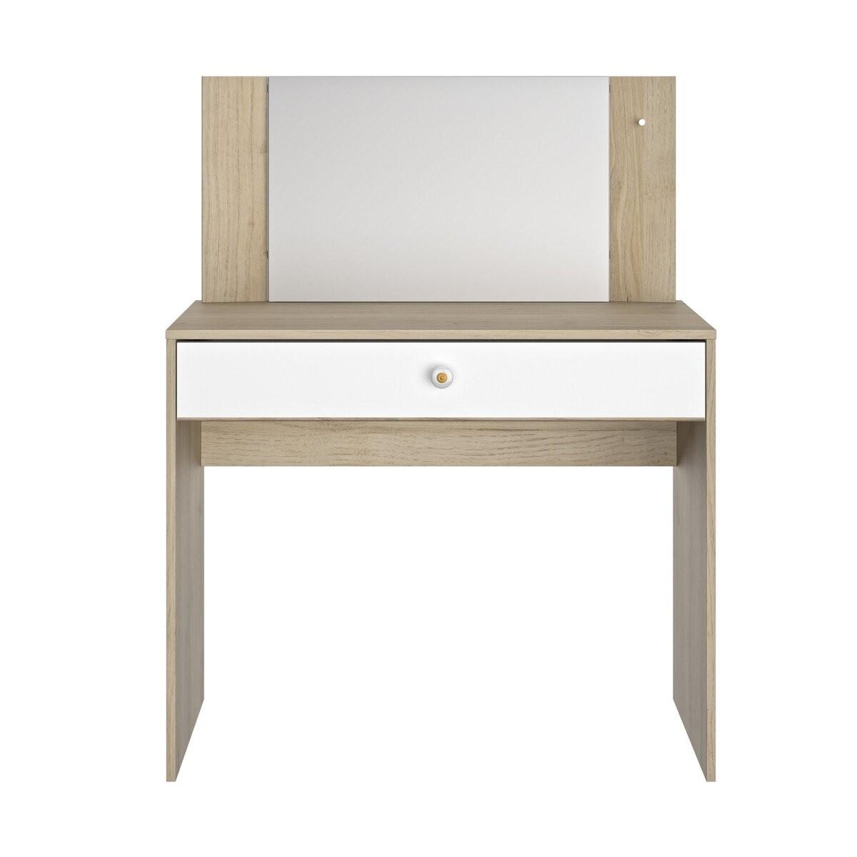SCHMINKTISCH mit 1 Aufbewahrungsschublade B94 cm - MAKEUP - Eichefarben/Weiß, Holzwerkstoff (44/121/102cm) - Calicosy